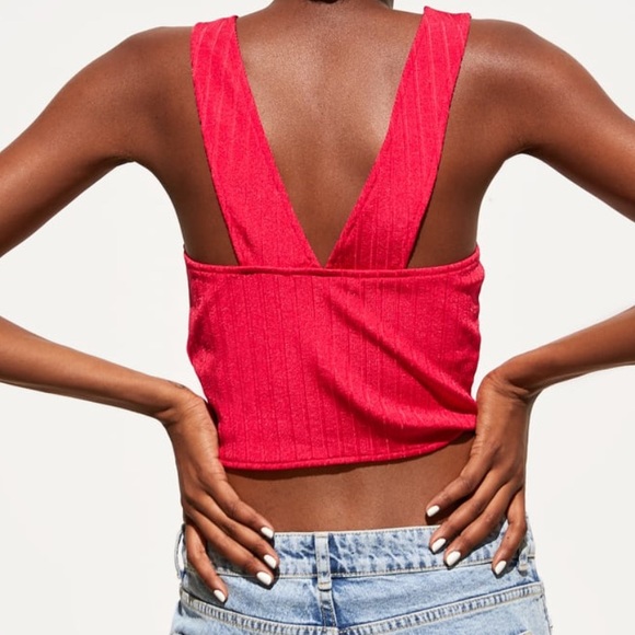 Zara Fuchsia Textured Weave Cropped Top - Picture 3 of 5
